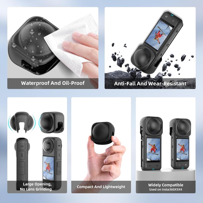 BRDRC Insta 360 X5 Case Bag + Silicone Lens Cap + 2 Pack Screen Protector Accessories Kit Carrying Case with Wrist Strap and Carabiner for Insta360 X5 X4 Protective Bundle - Image 4